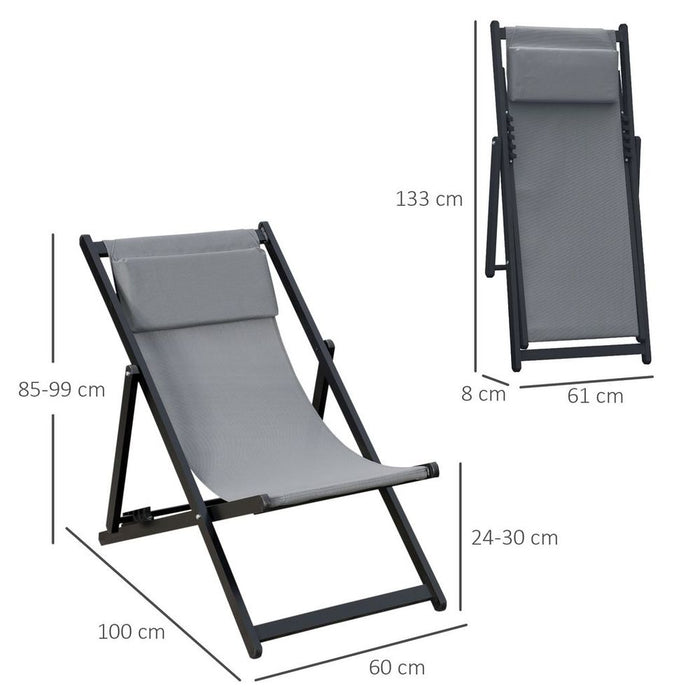 2Pcs Adjustable Chaise Lounge Recliner Chair - Grey, Outdoor Patio Lounger