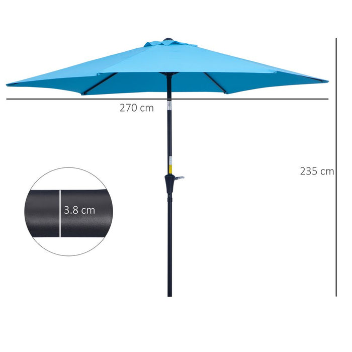 Patio Umbrella Parasol Sun Shade Garden Aluminium Blue 2.7M Outsunny