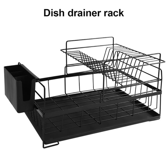 2 Tier Kitchen Sink Dish Drainer Rack with Drip Tray Cutlery Holder Plate UK