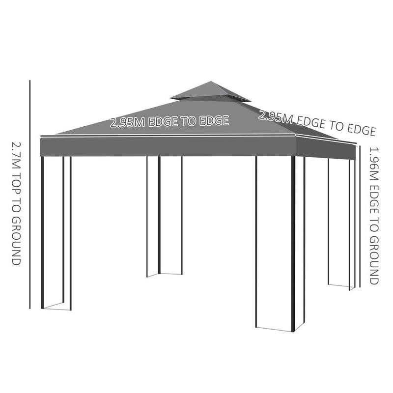 3x3m Outdoor Garden Steel Gazebo Patio Canopy Marquee Canopy Shelter - Grey