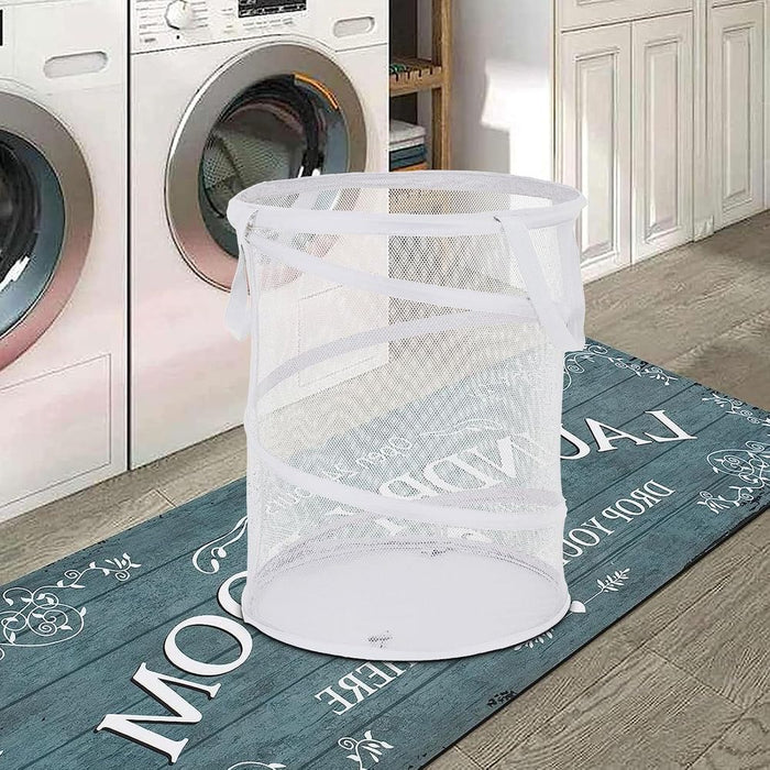 Large Collapsible Laundry Basket Foldable Mesh Pop Up Hamper with Handles for Laundry Room, Bath, Kids Room, College Dorm, Travel, Storage Organizer White