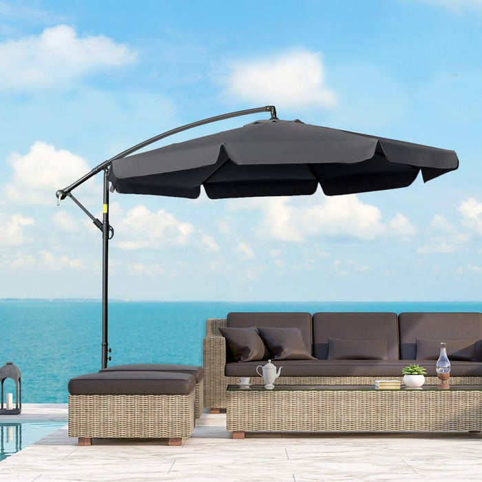 Premium 2.7m Garden Cantilever Parasol Sun Shade - Crank - High Quality - Black