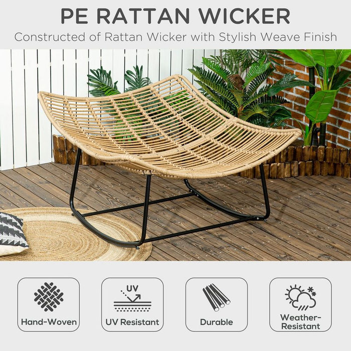 Outsunny Rattan Rocking Chair, Natural Wood-Fi..