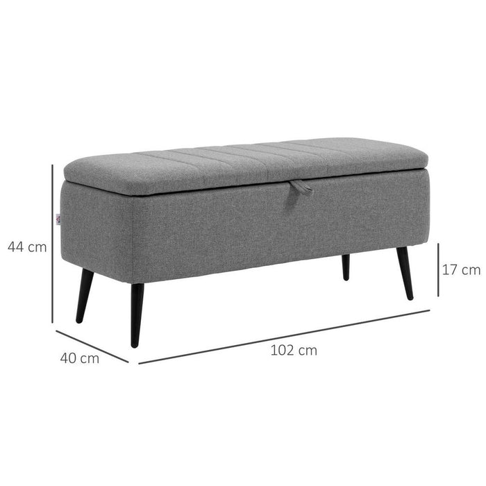 Premium Storage Ottoman, Grey Linen Fabric, Steel Legs - High-Quality & Versatile Footstool Bench