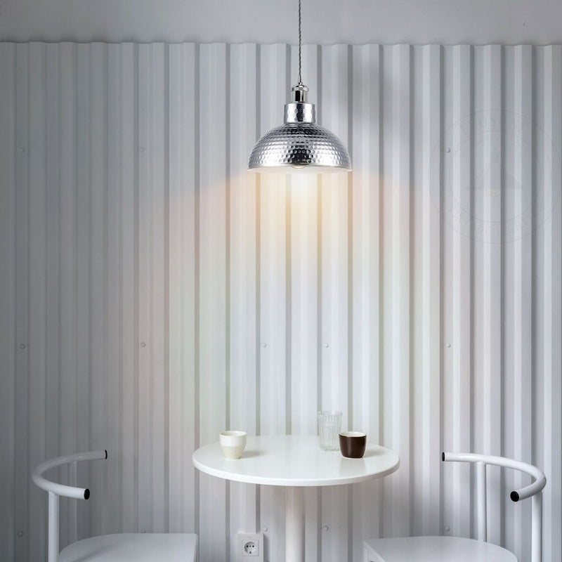 Vintage Industrial Chrome Ceiling Pendant Light: Metal Shade Hanging Lamp