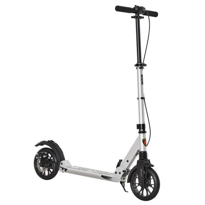 HOMCOM Adult Teens Kick Scooter Fold Adjust 14+ w/ Rear Wheel&Hand Brake Silver