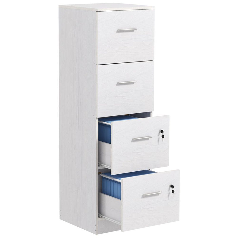 HOMCOM 4 Drawer File Cabinet Locking Filing Cabinet, Black Wood Effect