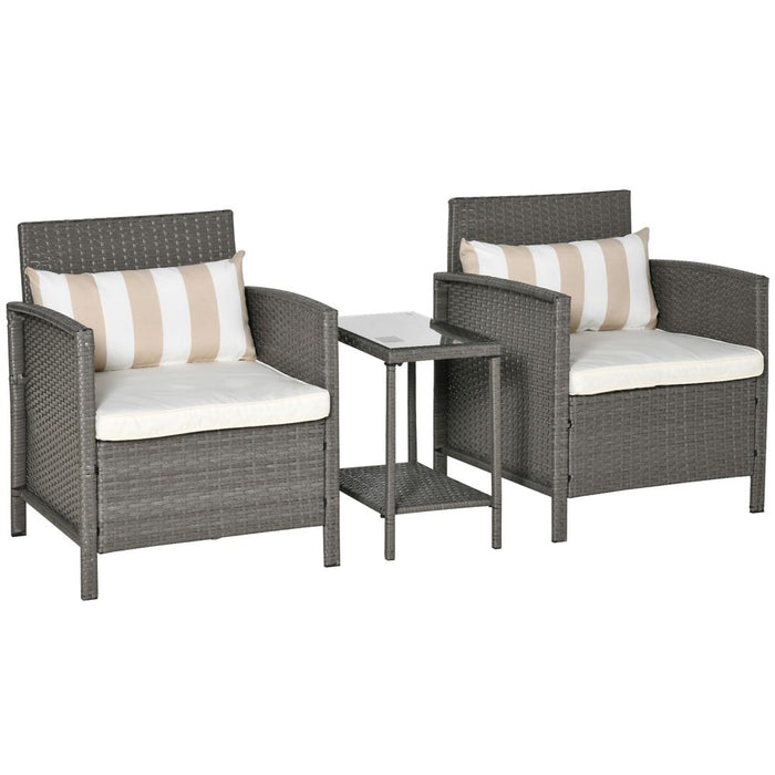 Premium Rattan 2 Seater Bistro Set - Grey, Cream White - High Quality & Comfort