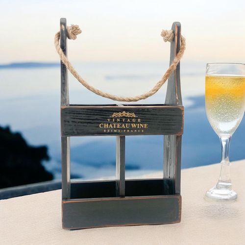 39CM BLACK WOODEN 2 BOTTLE WINE HOLDER