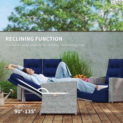 Outsunny 4 Piece Rattan Garden Furniture Set with Sofa, Glass Table, Blue