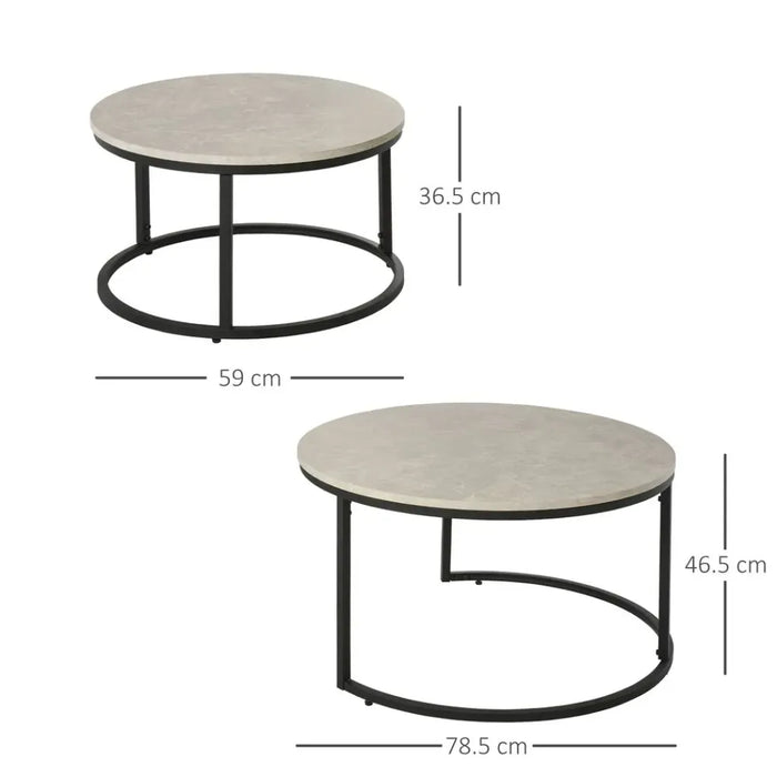 2 Pcs Stacking Coffee Table Set w/ Steel Frame Marble-Effect Top Foot Pads Home