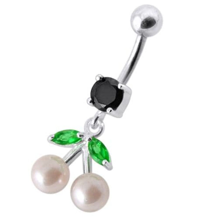 Fancy Mix Jeweled PEARL Dangling With Curved Navel Ring