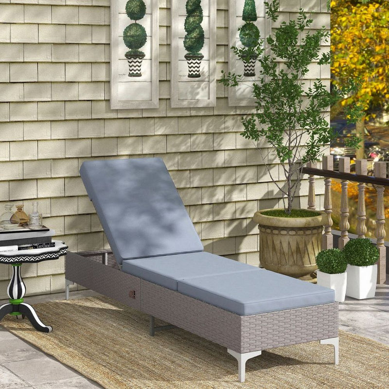 Premium Outsunny Patio Rattan Sun Lounger - Durable Wicker, Adjustable Backrest - Boost Your Outdoor Relaxation!