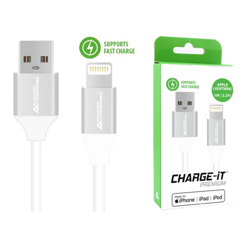 AA CHARGE-IT MFi Premium Lightning Cables - Fast Charge & Sync for Apple - 1m - White