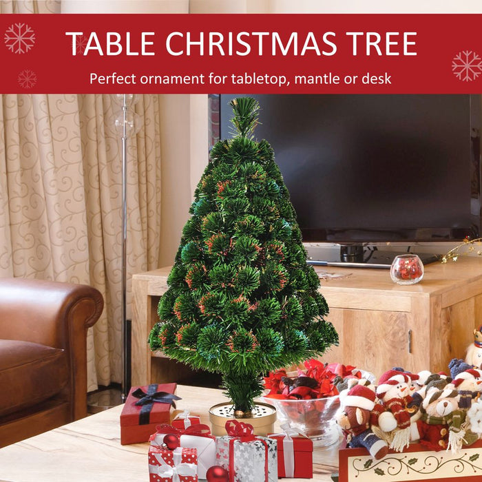 3FT Prelit Artificial Christmas Tree Fiber LED Table Deco Multi-Color Green