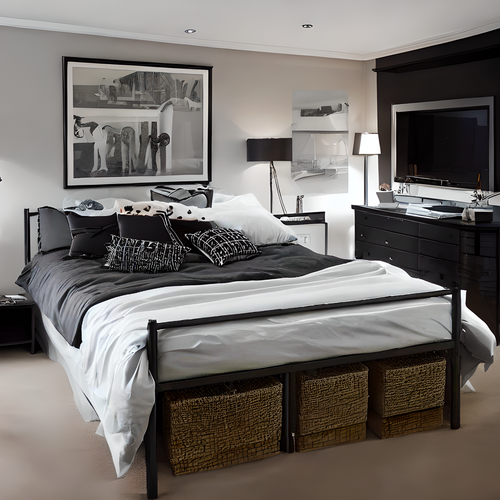 Extra Strong King metal bed in black powder coating