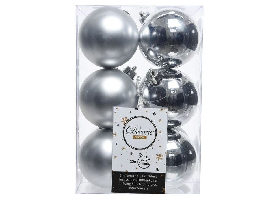 Shatterproof Silver Bauble  6cm Pack of 12 - Christmas