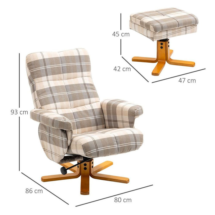 Ultimate Comfort Recliner Chair & Footstool: Linen-Touch Fabric, Wooden Base, Multicolour