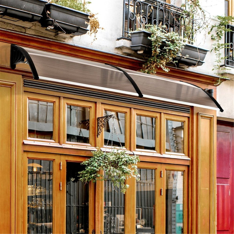 Outsunny Door Canopy (Brown, Black Bracket) 75 L x 195 W x 23 H cm