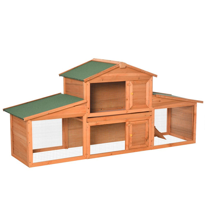 Pawhut Large Rabbit Hutch Outdoor, Wooden Guinea Pig Hutch Small Animal House, Play Run Cage Outdoor Use 215 x 63 x 100 cm