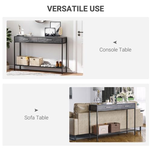 Console Table Worktop Bottom Shelf 2 Drawer Industrial Minimal Grey