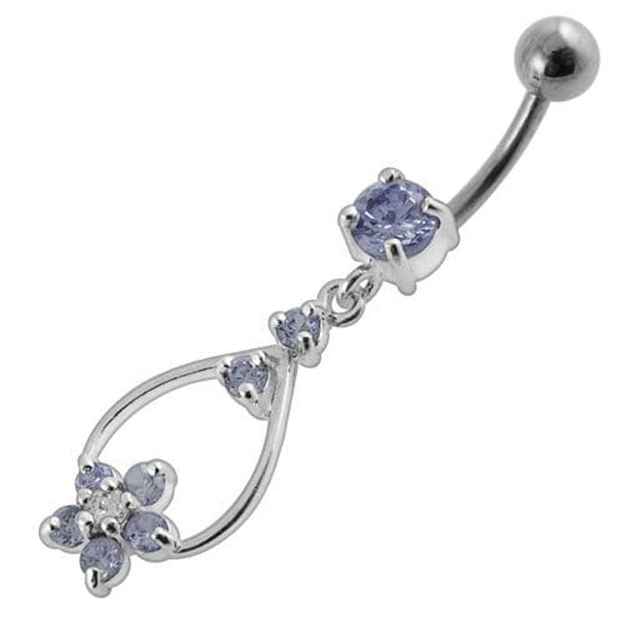 Jeweled Fancy Silver Dangling  SS Banana Bar Navel Body Jewelry Ring