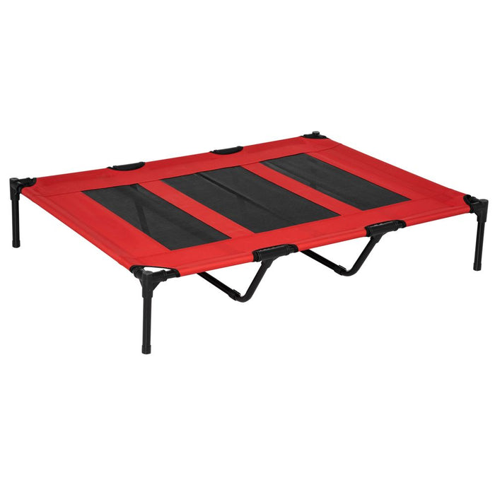 Portable Elevated Dog Bed for Indoor & Outdoor, Cooling Red Cot, Steel Frame, Breathable Mesh