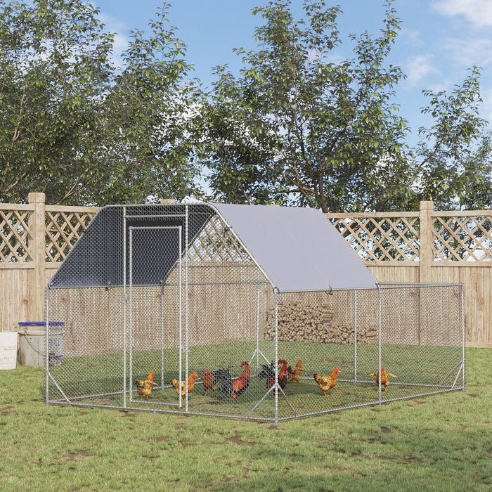 Chicken Run W/ Roof, Walk In Chicken Coop for 10-12 Chickens, Hen House