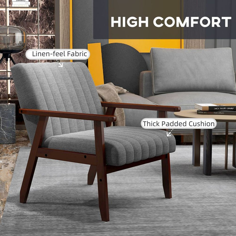 HOMCOM Grey Upholstered Armchair: Modern Accent Chair for Bedroom & Living Room