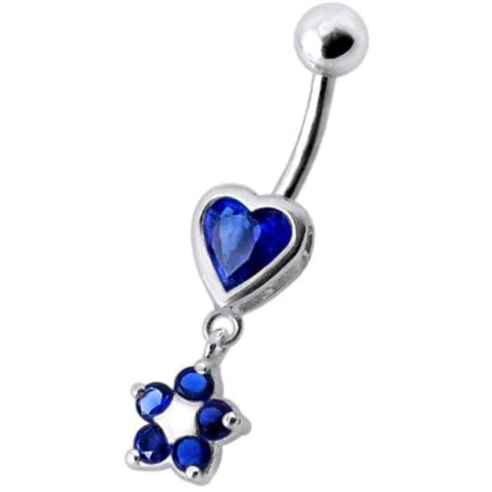 Jeweled Heart with Dangling Flower Belly Ring