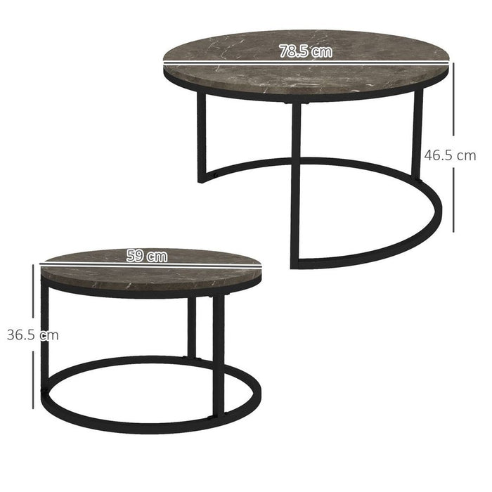 Premium HOMCOM 2-Pc Stacking Coffee Table Set: Steel Frame, Marble-Effect, Foot Pads