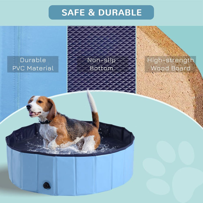 PawHut Foldable Dog Paddling Pool Pet Cat Swimming Pool Indoor/Outdoor Collapsible Summer Bathing Tub Shower Tub Puppy Washer (Φ100 x 30H cm, Blue), D01-012BU