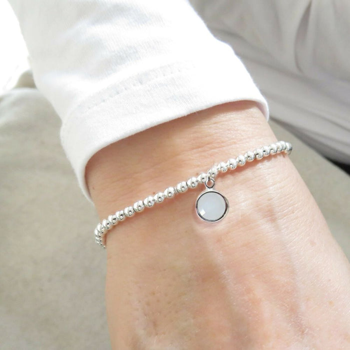 June Birthstone Silver Bracelet - White Crystal Charm - Gift Boxed