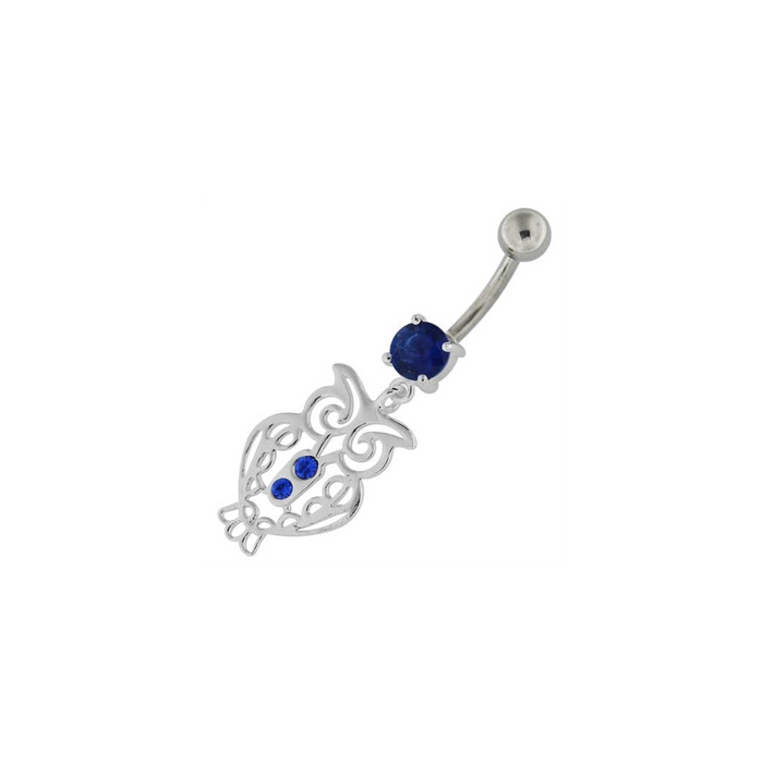 Sterling Silver Jeweled Owl Navel Belly Button Bar