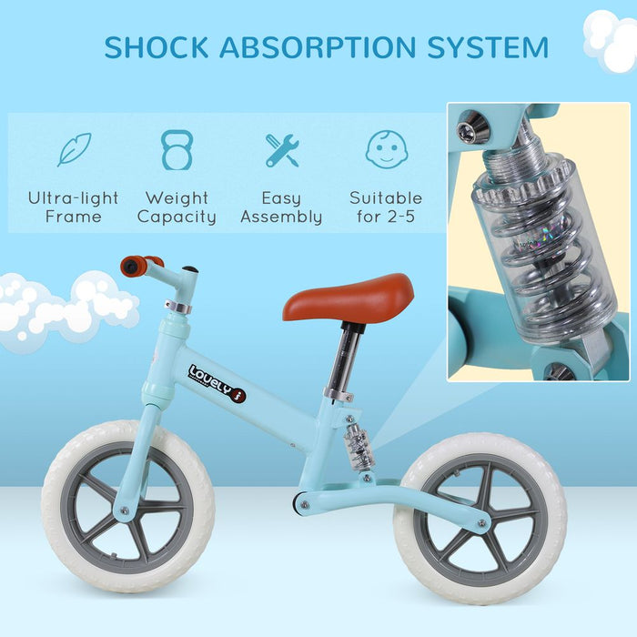 HOMCOM 12" Kids Balance Bike No Pedal Bicycle EVA Tire Adjustable Seat Toddler Training Bike W/Shock Absorber 2-5 Years Gift for Boys Girls Blue