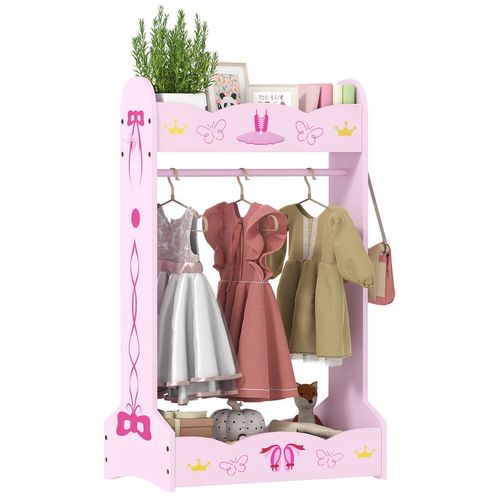 AIYAPLAY Kids Clothes Rail w/ Storage Shelves for Bedroom, Nursery, Pink