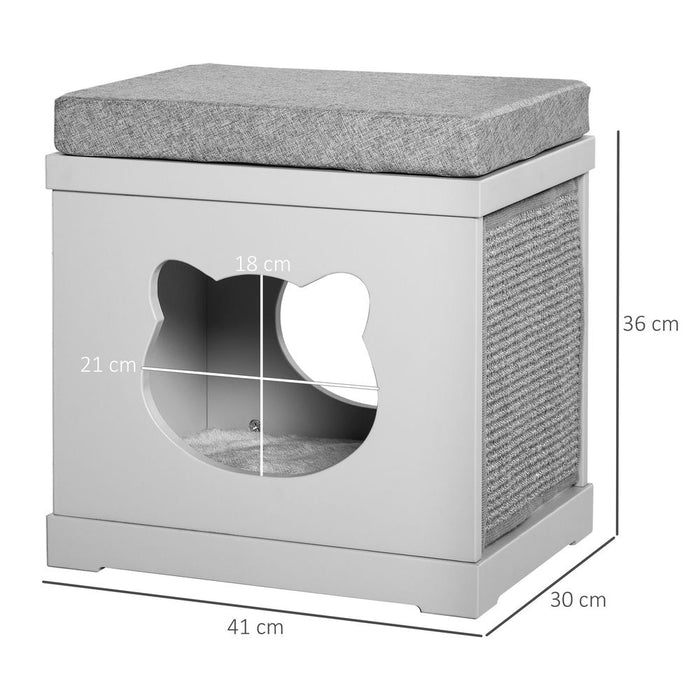 PawHut Cat House Bed Cat Scratching Cube for Small Cat Pet Furniture with Removable Scratching Pad and Soft Cushion Grey