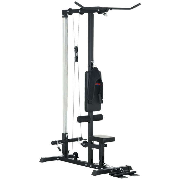 SPORTNOW Pull Up Station Power Cage with Adjustable Seat, Home Gym, Black