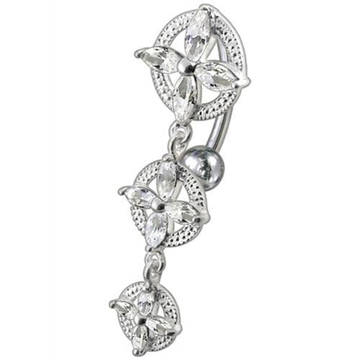 Fancy SS Jeweled Dangling Reverse Belly Ring