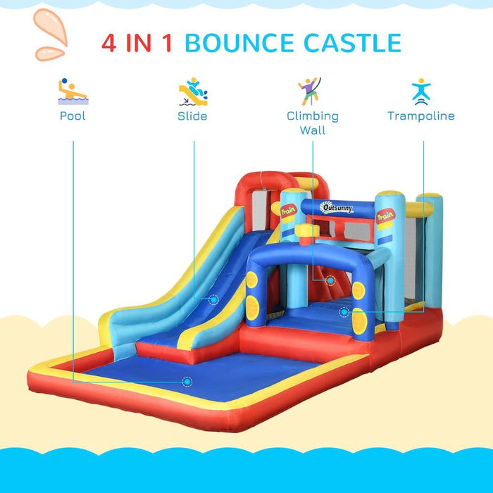 Outsunny 4 in 1 Kids Bouncy Castle Slide Pool Trampoline Climbing Wall Blower