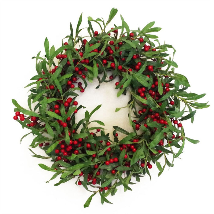 Large 60cm Luxury Christmas Mistletoe Leaf & Red Berry Wreath