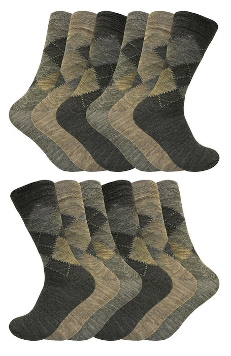 12 Pairs Mens Argyle Lambs Wool Socks