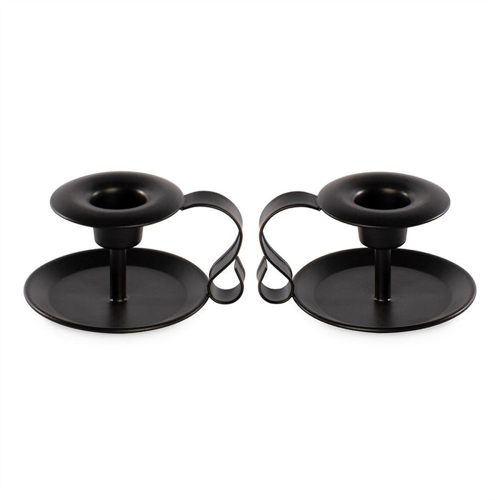 Retro Black Iron Candlestick Holders - Set of 2 | M&W