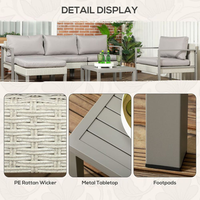 Premium Outsunny 6-Piece Rattan Garden Furniture Set - Table, Cushion, Light Grey