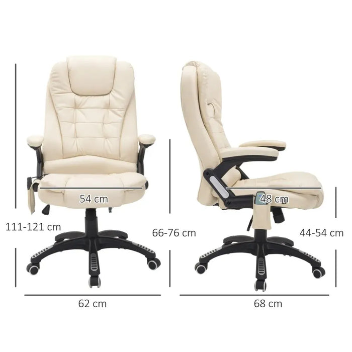 Executive Office Chair with Massage and Heat PU Leather Reclining Chair, Beige