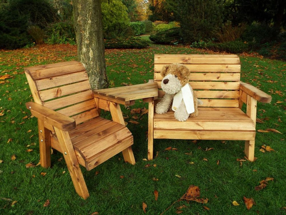 Charles Taylor Little Fella's 3 Seater Companion Set - Handcrafted British Wood Furniture with Angled Tray - Rustproof & Rot Free Guarantee