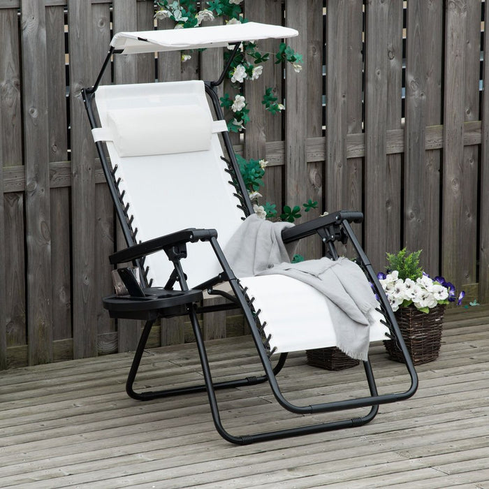 Beige Steel Frame Zero Gravity Outdoor Chair with Canopy - Maximum Comfort and Durability