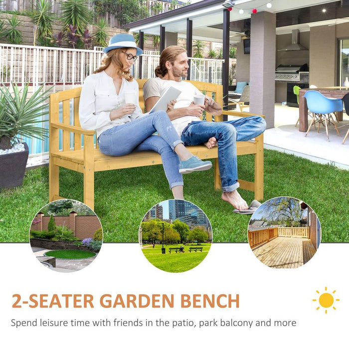 Premium 2-Person Outdoor Wooden Garden Bench with Armrest - Orange