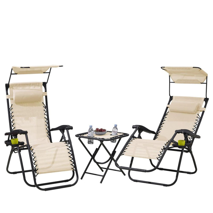 Neo Beige Folding Portable Zero Gravity Chairs and Table Set