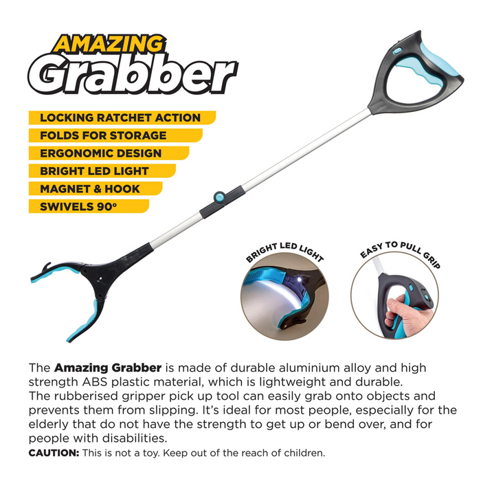 Lightweight Folding Long Reach Grabber Tool with LED Light - High-Quality & Efficient